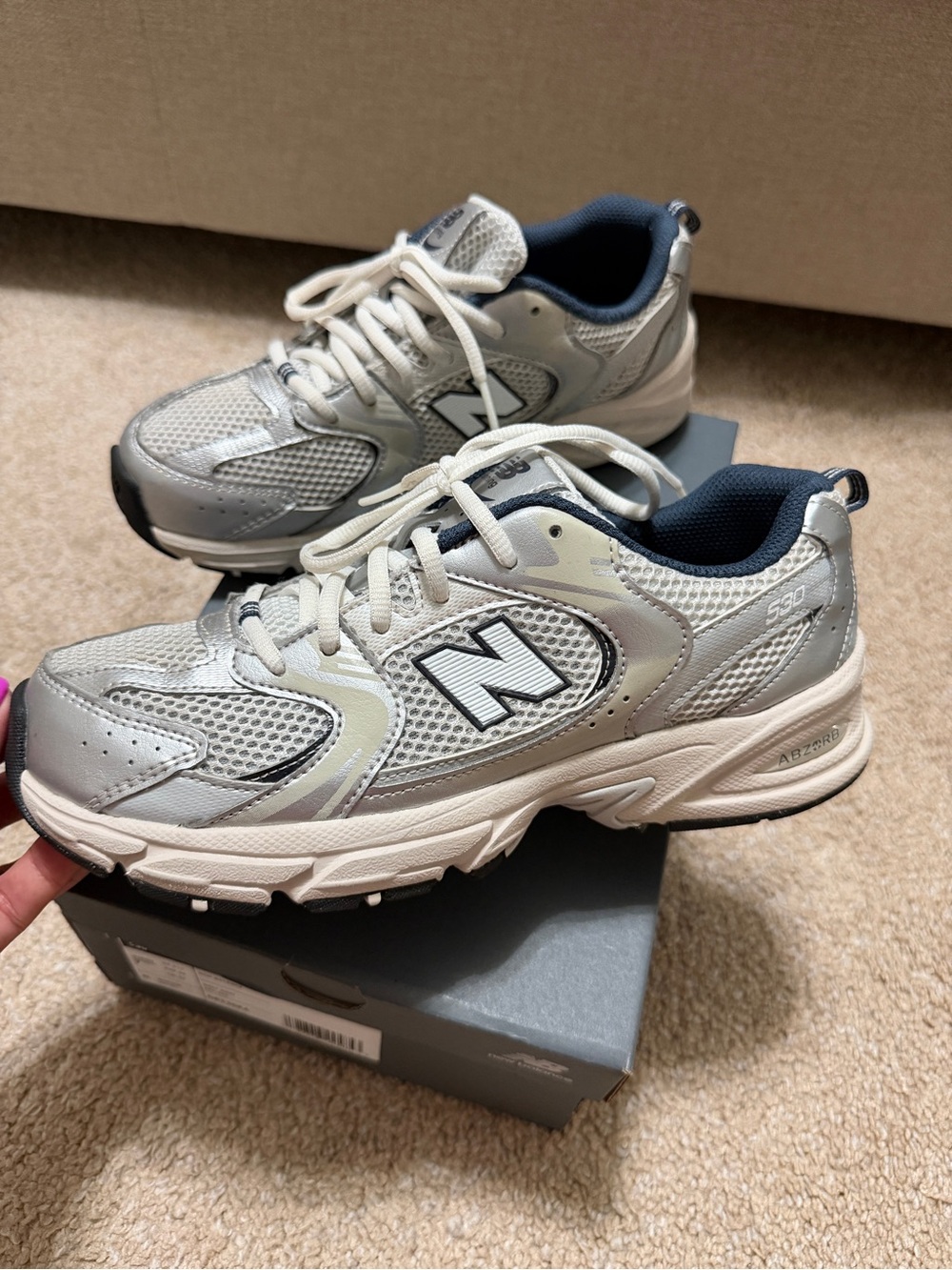 New Balance Kids Silver and Navy Lace-Up Sneakers